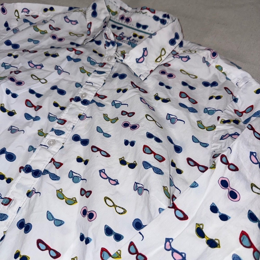 Boden Womens Classic Shirt White Cotton Sunglasses Novelty Print WA784